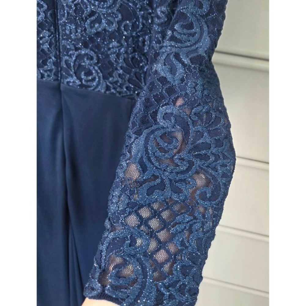Alex Evenings Navy Blue Lace 3/4 Illusion Sleeve A-line Formal Gown Dress 16 - Picture 9 of 16
